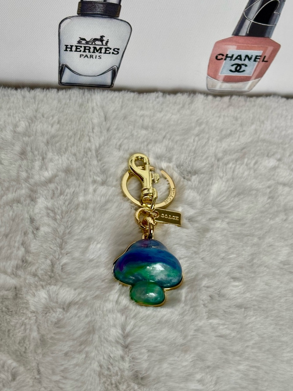 Coach Gold-Tone Blue Green Mushroom Enamel Key Charm
